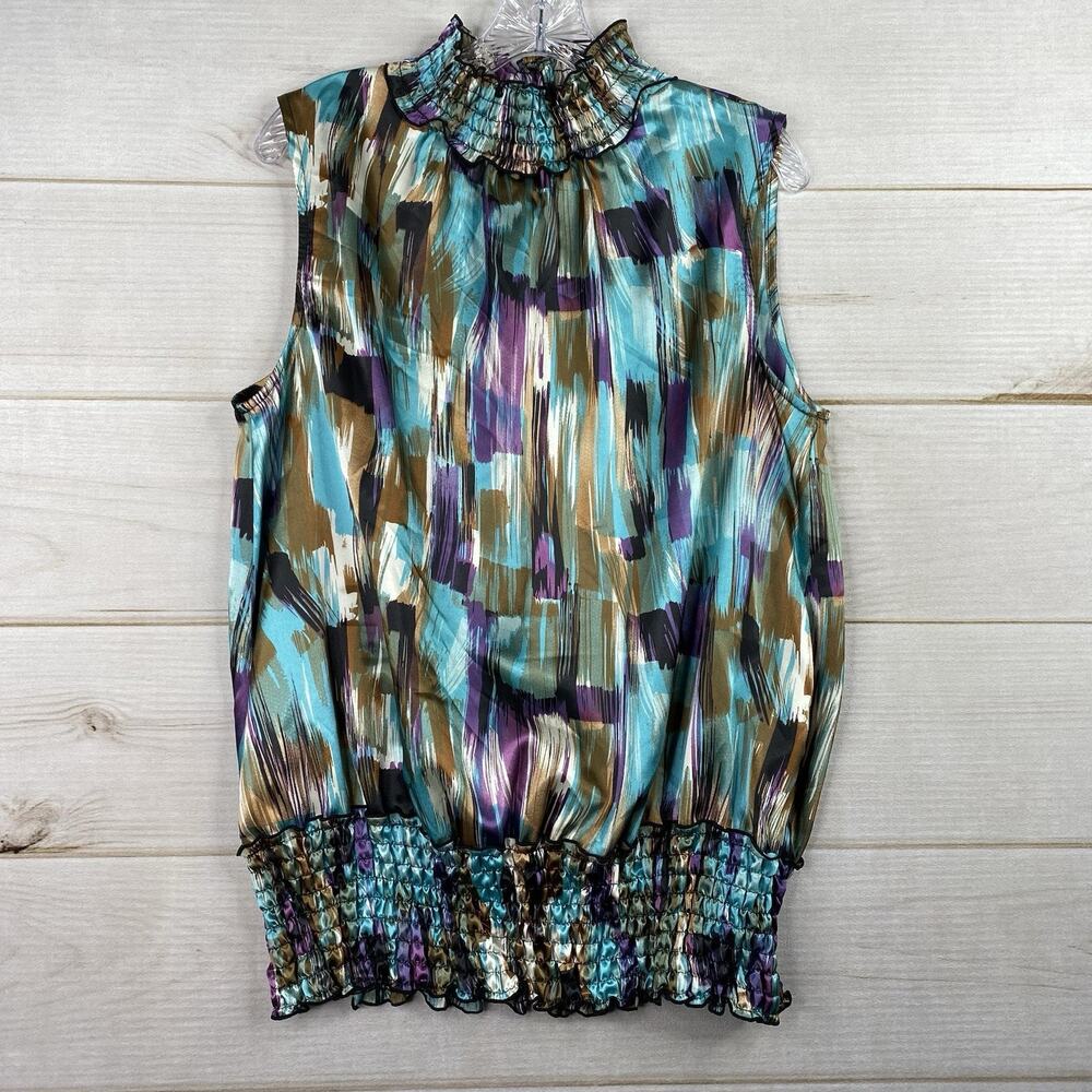 Vintage Sere Nade Top L Watercolor Artsy Sleeveless Smocked Satin Y2K Fairy Goth